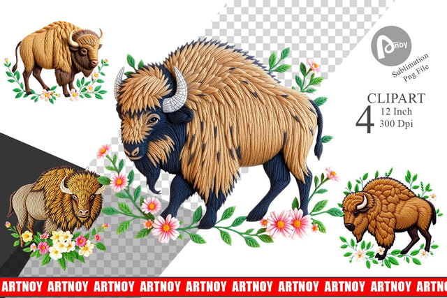 Bison Embroidery Clipart Sublimation artnoy 