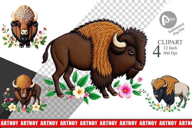 Bison Embroidery Clipart Sublimation artnoy 