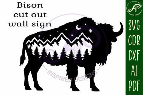 Bison forest scene wall art sign, SVG file. vector SVG APInspireddesigns 