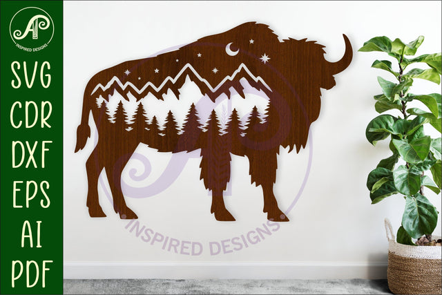 Bison forest scene wall art sign, SVG file. vector SVG APInspireddesigns 