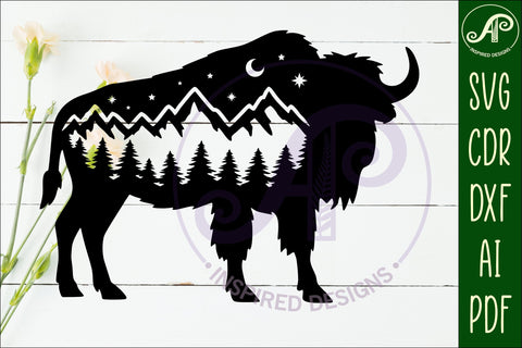 Bison forest scene wall art sign, SVG file. vector SVG APInspireddesigns 
