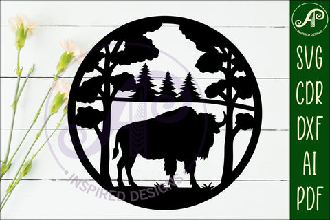 Bison forest wall art sign, SVG file. vector SVG APInspireddesigns 