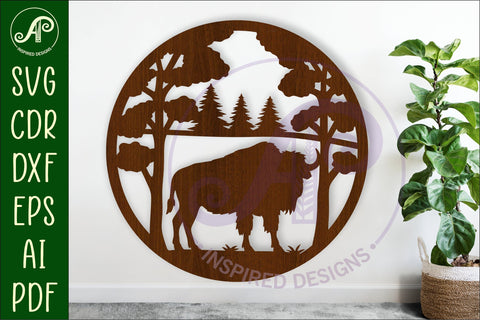 Bison forest wall art sign, SVG file. vector SVG APInspireddesigns 