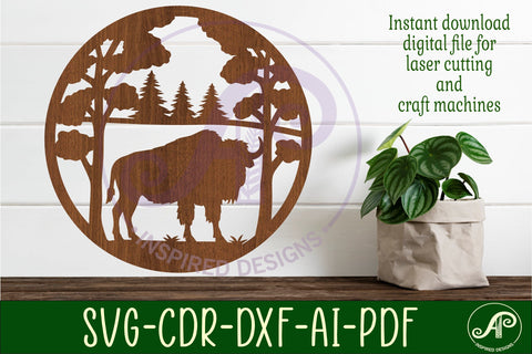 Bison forest wall art sign, SVG file. vector SVG APInspireddesigns 