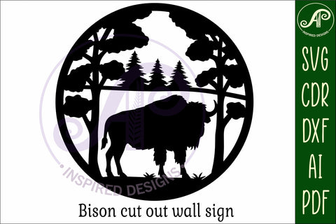 Bison forest wall art sign, SVG file. vector SVG APInspireddesigns 