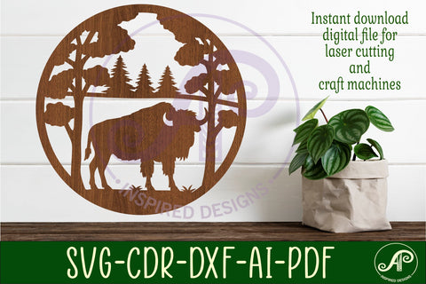 Bison forest wall art sign, SVG file. vector SVG APInspireddesigns 