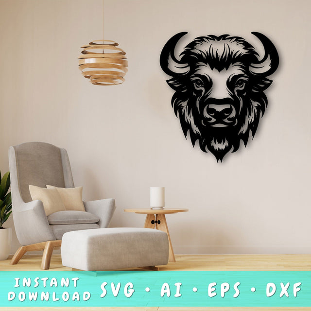 Bison Laser SVG Cut File, Bison Glowforge File, Bison DXF, Bison Wall Art SVG SVG HappyDesignStudio 