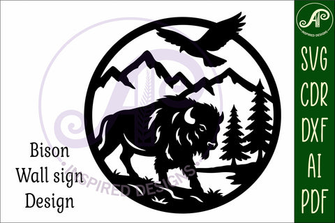 Bison mountain scene wall sign svg laser cut SVG APInspireddesigns 