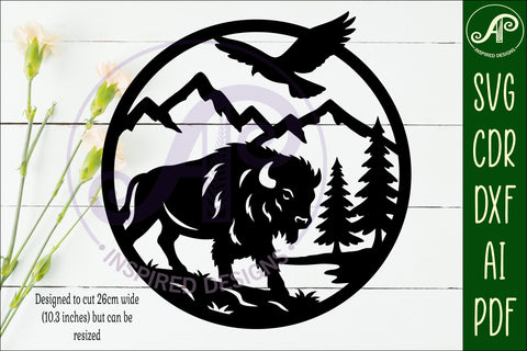 Bison mountain scene wall sign svg laser cut SVG APInspireddesigns 
