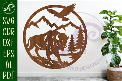 Bison mountain scene wall sign svg laser cut SVG APInspireddesigns 