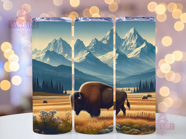 Bison Tumbler Wrap, Bison 20oz Skinny Tumbler Sublimation Design Templates, Straight & Tapered PNG Sublimation SvggirlplusArt 