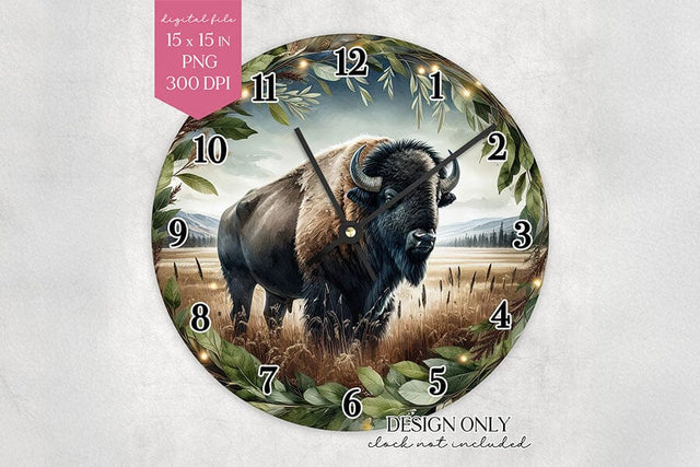 Bison Wall Clock Sublimation Design PNG Sublimation BijouBay 