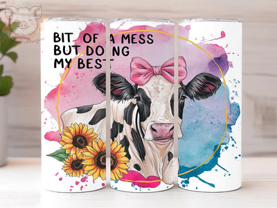 Bit Of A Mess But Doin My Best 20oz Tumbler Png, Straight & Tapered Tumbler Png, Highland Cow Tumbler Png, Digital Download PNG Sublimation Lara' s Designs 