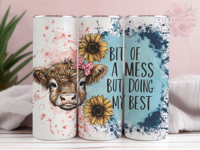 Bit Of A Mess But Doin My Best 20oz Tumbler Wrap PNG, Highland Cow Tumbler Png, Straight & Tapered Tumbler Wrap, Instant Digital Download Sublimation Li Zamperini 