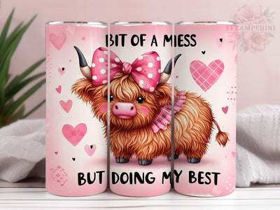 Bit Of A Mess But Doin My Best 20oz Tumbler Wrap PNG, Highland Cow Tumbler Png, Straight & Tapered Tumbler Wrap, Instant Digital Download Sublimation Li Zamperini 