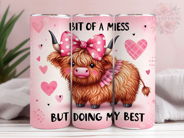 Bit Of A Mess But Doin My Best 20oz Tumbler Wrap PNG, Highland Cow Tumbler Png, Straight & Tapered Tumbler Wrap, Instant Digital Download Sublimation Li Zamperini 