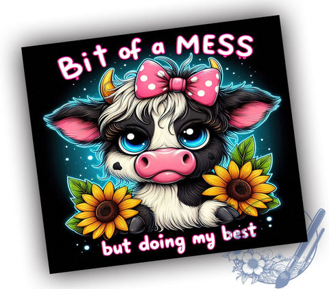Bit of a Mess But Doing My Best 20oz Skinny Tumbler, Baby Highland Cow Tumbler Png, Straight & Tapered Tumbler Wrap, Instant Digital Download Sublimation ToriDesigns 