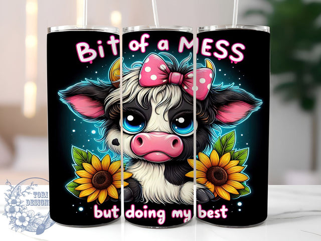 Bit of a Mess But Doing My Best 20oz Skinny Tumbler, Baby Highland Cow Tumbler Png, Straight & Tapered Tumbler Wrap, Instant Digital Download Sublimation ToriDesigns 