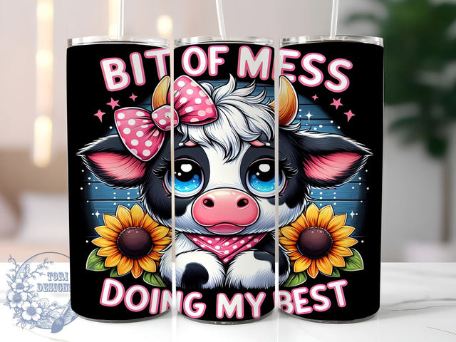 Bit of a Mess But Doing My Best 20oz Skinny Tumbler, Baby Highland Cow Tumbler Png, Straight & Tapered Tumbler Wrap, Instant Digital Download Sublimation ToriDesigns 