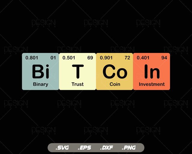 Bitcoin Periodic Table Cryptocurrency BTC Funny Vintage Vector T-shirt Design Png Svg Files, Crypto Dogecoin Blockchain svg files SVG DesignDestine 