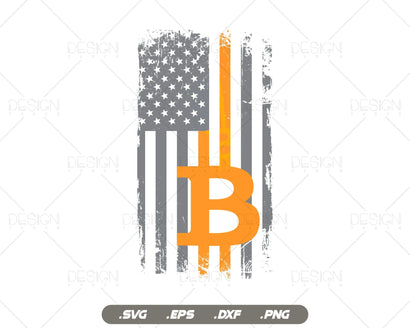 Bitcoin USA Flag Distressed Digital Currency Lover Vector T-shirt Design Png Svg Files, American Flag with BTC Logo Svg file SVG DesignDestine 