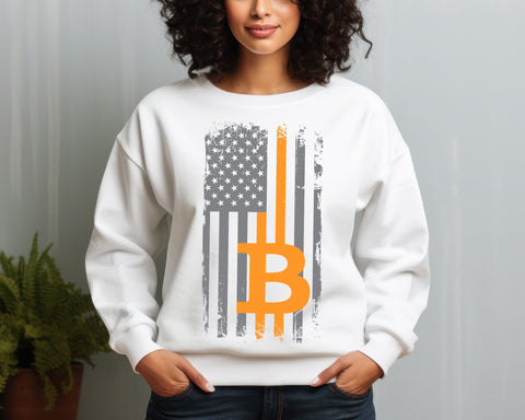 Bitcoin USA Flag Distressed Digital Currency Lover Vector T-shirt Design Png Svg Files, American Flag with BTC Logo Svg file SVG DesignDestine 
