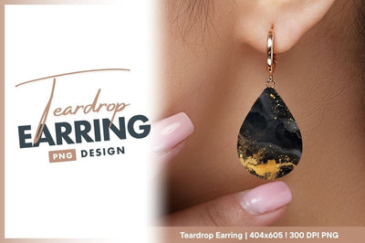 Black and gold abstract ink teardrop earring png Sublimation Regulrcrative 