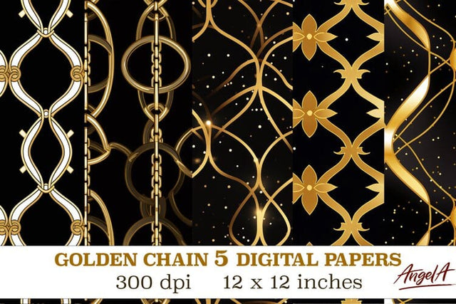 Black and gold digital paper / gold chain sublimation Digital Pattern Angelina Semenova 