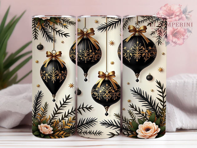 Black And Gold Tumbler, Floral Christmas Tumbler, Sublimation Design, Holiday Drinkware, 20oz Tumbler, Christmas Gift, Elegant Christmas Decor Sublimation Li Zamperini 