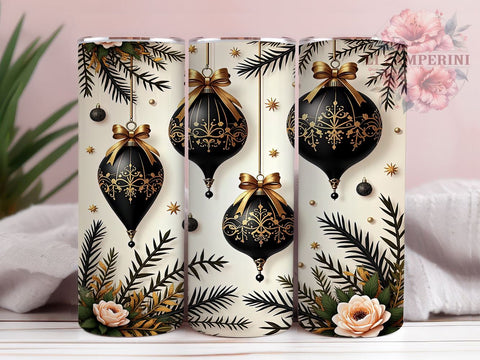 Black And Gold Tumbler, Floral Christmas Tumbler, Sublimation Design, Holiday Drinkware, 20oz Tumbler, Christmas Gift, Elegant Christmas Decor Sublimation Li Zamperini 