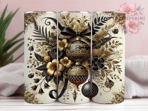 Black And Gold Tumbler, Floral Christmas Tumbler, Sublimation Design, Holiday Drinkware, 20oz Tumbler, Christmas Gift, Elegant Christmas Decor Sublimation Li Zamperini 