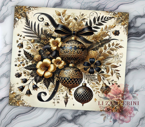 Black And Gold Tumbler, Floral Christmas Tumbler, Sublimation Design, Holiday Drinkware, 20oz Tumbler, Christmas Gift, Elegant Christmas Decor Sublimation Li Zamperini 