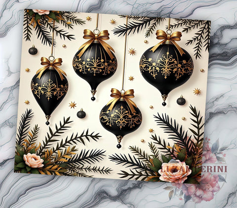Black And Gold Tumbler, Floral Christmas Tumbler, Sublimation Design, Holiday Drinkware, 20oz Tumbler, Christmas Gift, Elegant Christmas Decor Sublimation Li Zamperini 