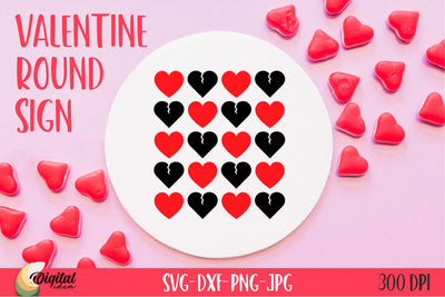 Black And Red Hearts SVG. Valentine Round Sign SVG Evgenyia Guschina 