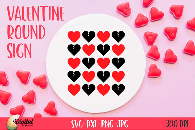 Black And Red Hearts SVG. Valentine Round Sign SVG Evgenyia Guschina 