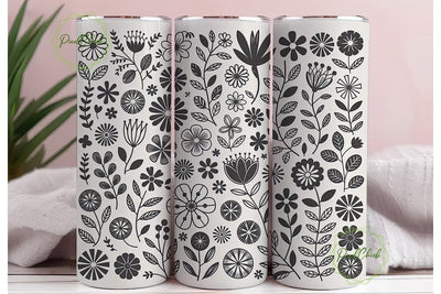 Black and White Floral 20oz Tumbler Wrap Sublimation PixelChick 