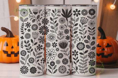 Black and White Floral 20oz Tumbler Wrap Sublimation PixelChick 