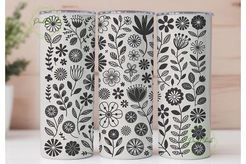 Black and White Floral 20oz Tumbler Wrap Sublimation PixelChick 