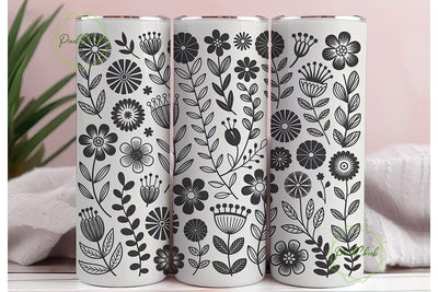 Black and White Floral 20oz Tumbler Wrap Sublimation PixelChick 