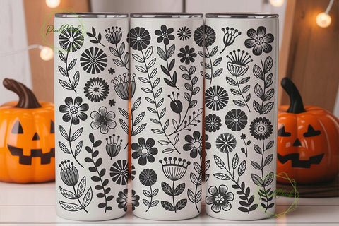 Black and White Floral 20oz Tumbler Wrap Sublimation PixelChick 