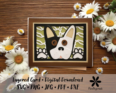 Black and White French Bulldog 3D Layered Greeting Card SVG Cut File for All Occasions, Birthday, Thank You 3D Paper Flowingcreek 