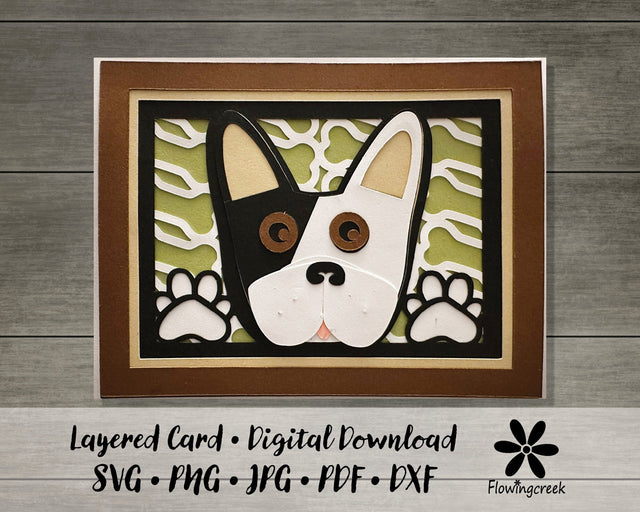Black and White French Bulldog 3D Layered Greeting Card SVG Cut File for All Occasions, Birthday, Thank You 3D Paper Flowingcreek 