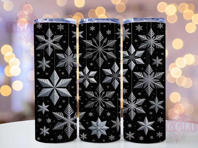 Black and White Snowflake Tumbler, Winter Snowflake Sublimation Design, Frosty Monochrome Art, 20oz Holiday Tumbler, Whimsical Snowflake Mug, Stylish Winter Cup, Elegant Black White Wrap Sublimation SvggirlplusArt 