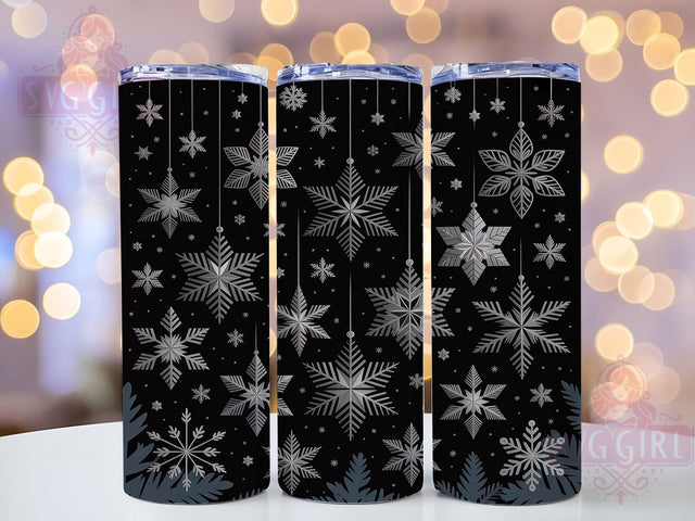 Black and White Snowflake Tumbler, Winter Snowflake Sublimation Design, Frosty Monochrome Art, 20oz Holiday Tumbler, Whimsical Snowflake Mug, Stylish Winter Cup, Elegant Black White Wrap Sublimation SvggirlplusArt 