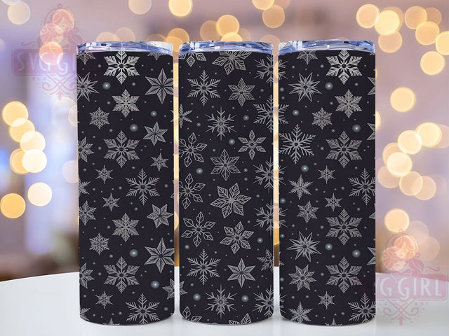 Black and White Snowflake Tumbler, Winter Snowflake Sublimation Design, Frosty Monochrome Art, 20oz Holiday Tumbler, Whimsical Snowflake Mug, Stylish Winter Cup, Elegant Black White Wrap Sublimation SvggirlplusArt 