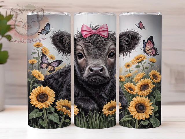 Black and White Sunflower Cow Tumbler, Black White Cow Tumbler, Rustic Cow Wrap, Country Sunflower Wrap, Floral Cow Wrap, Sublimation Design, Trendy Gift Idea Sublimation Lara' s Designs 