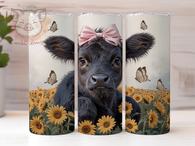 Black and White Sunflower Cow Tumbler, Black White Cow Tumbler, Rustic Cow Wrap, Country Sunflower Wrap, Floral Cow Wrap, Sublimation Design, Trendy Gift Idea Sublimation Lara' s Designs 