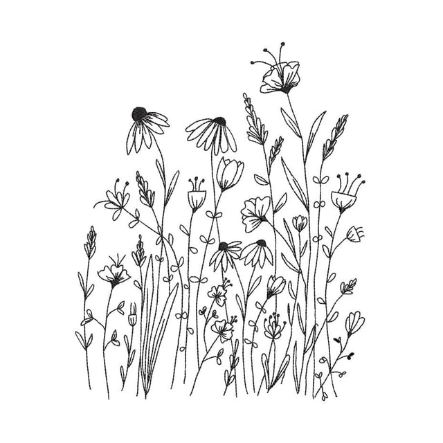 Black and White Wildflowers Machine Embroidery Design, 4 sizes, Instant Download Embroidery/Applique DESIGNS Nino Nadaraia 