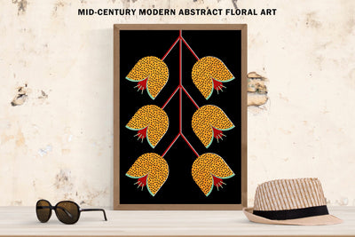 Black And Yellow Abstract Floral Art Sublimation Karma Genie Graphics 