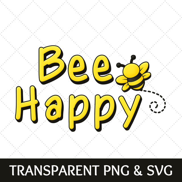 Black and Yellow Bee Happy SVG | Bee PNG SVG Paige Cole Studio 